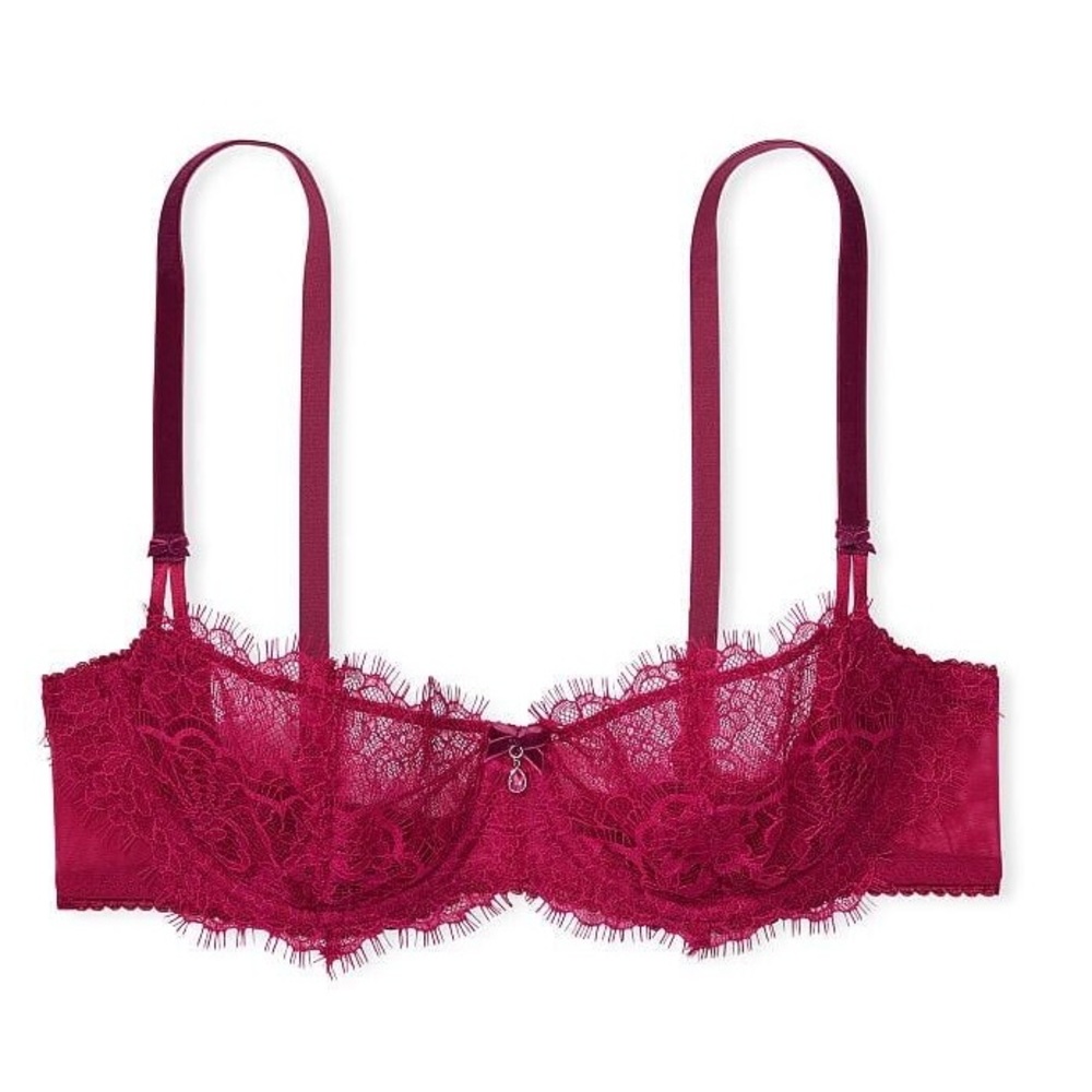 Victoria’s Secret Wicked Unlined Lace & Velvet Balconette Bra, 36DDD, Claret Red